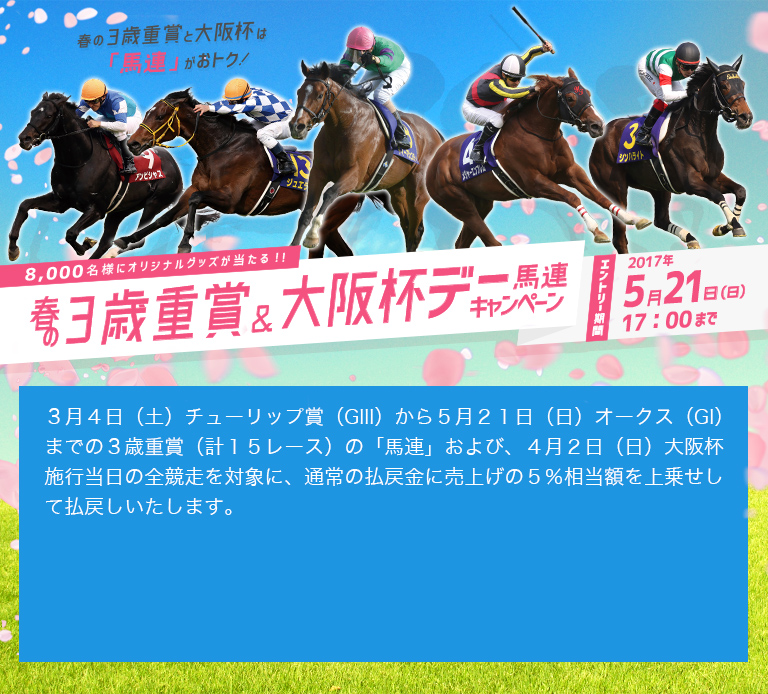 8,000名様にオリジナルグッズが当たる！！春の3歳重賞＆大阪