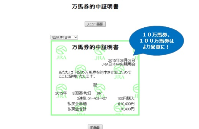 万馬券的中証明書