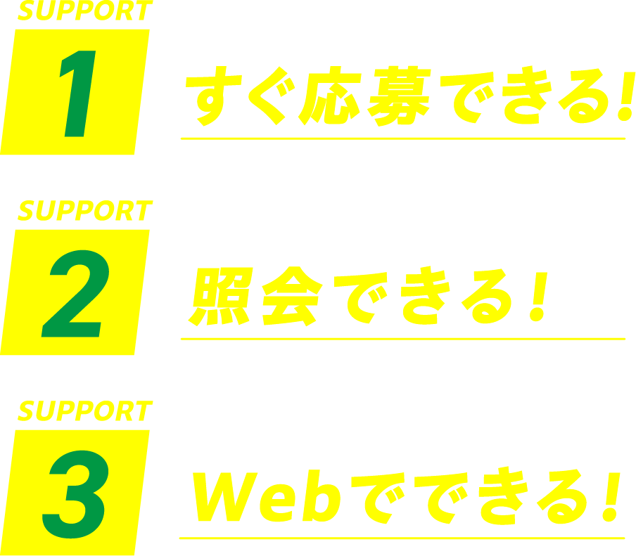 SUPPORT1 全てのキャンペーンへすぐ応募できる！ SUPPORT2 過去の投票成績を照会できる！ SUPPORT3 会員情報の照会・変更がWebでできる！