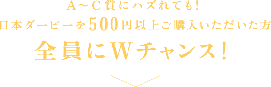 A〜C賞にハズれても! 日本ダービーを500円以上ご購入いただいた方 全員にWチャンス!