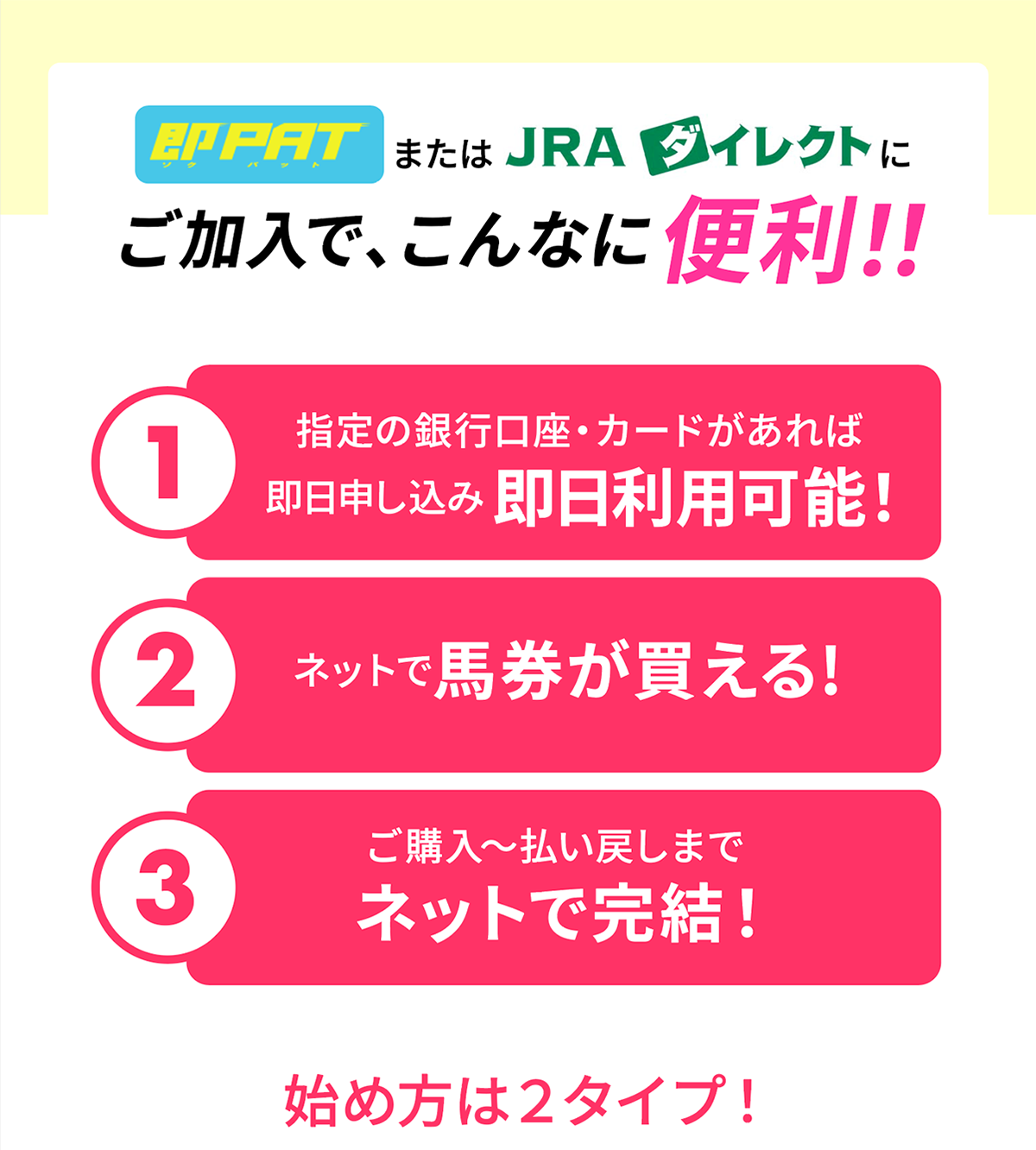 ��PAT�܂���JRA�_�C���N�g�ɂ������ŁA����Ȃɕ֗��I